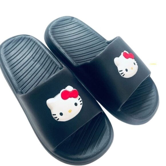 🖤NWT Hello Kitty Summer Slippers Sandals - BLACK - US 7-7.5 🌸 - Picture 1 of 3